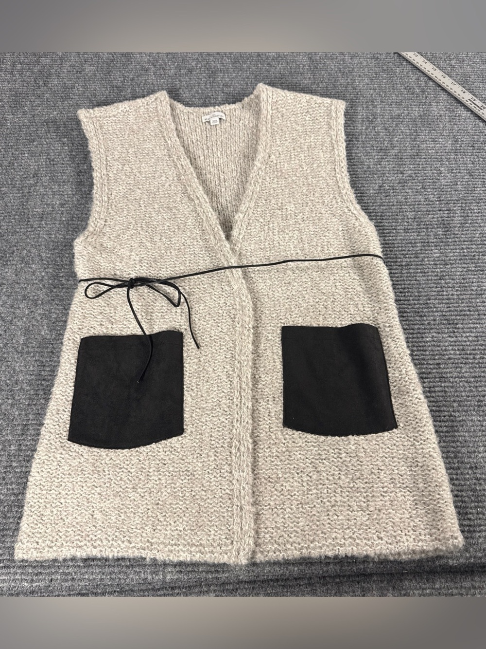 LL Bean Signature Sweater Maxi Vest Layering Tunic Faux Suede Womens XXS pockets